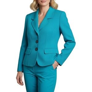 Kasper Separates Teal Textured Blazer Jacket Womens Size 10 Button Front Pockets
